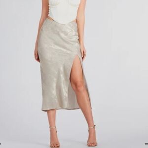 Women's Foiled Satin Midi Skirt